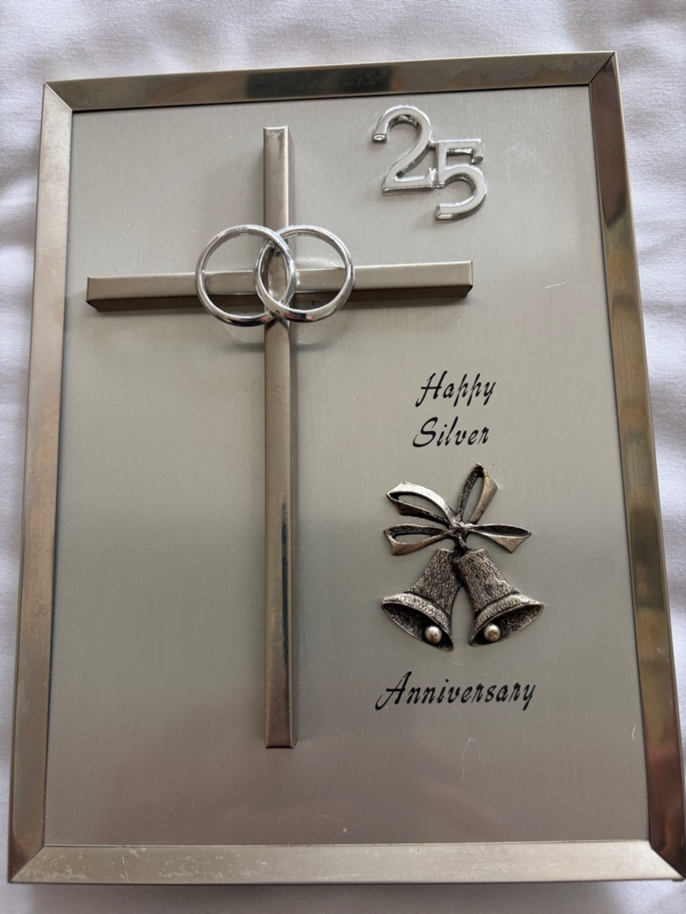 Silver 25th Anniversary Wall Plaque with Cross and Bells